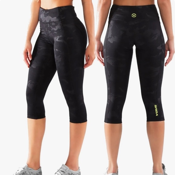 Virus crop Compression Pants BLACK CAMO Crossfit Yoga small fit activewear